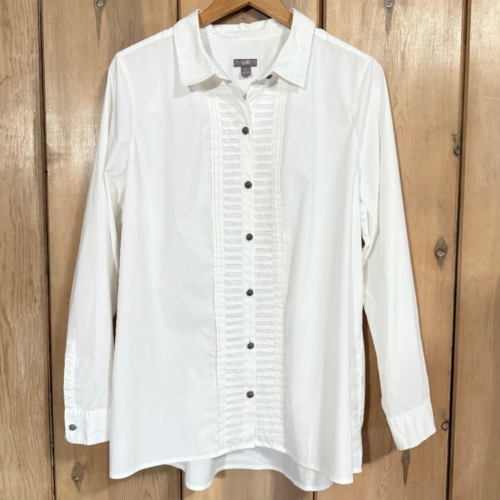 J. Jill Pleated Button-Down Stretch Shirt Size L
